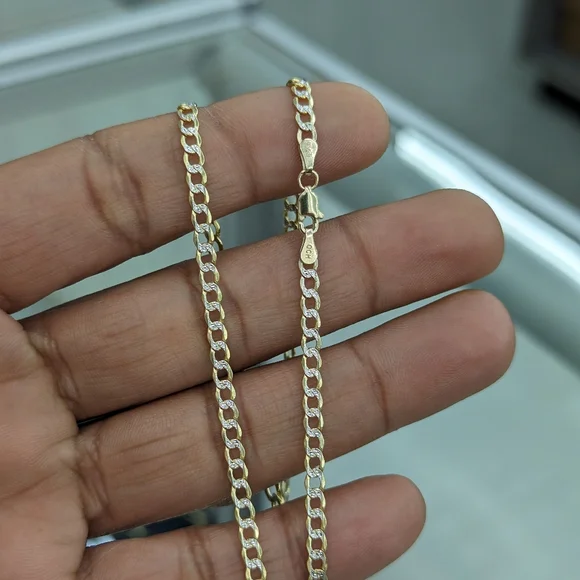 10kt Real Gold Cuban Diamond Cut Chain 3.4mm 16 inches